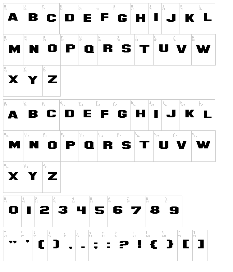 SF Hollywood Hills font map